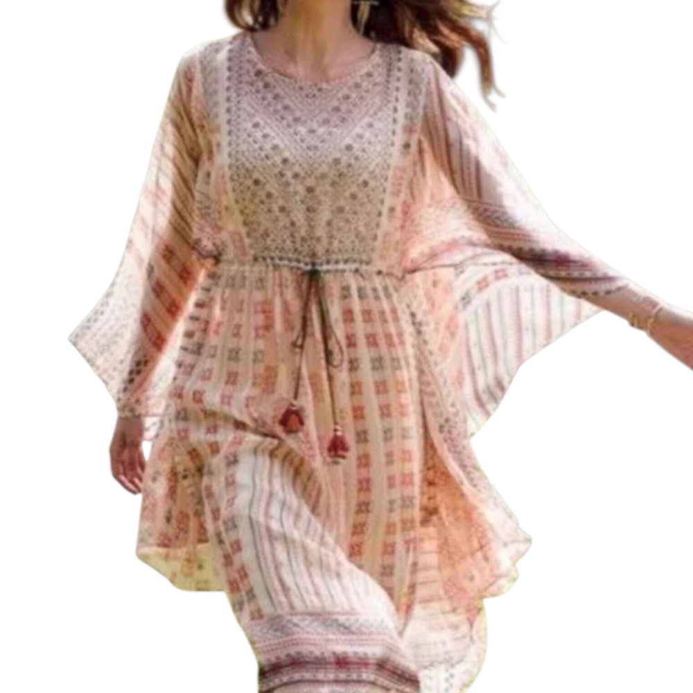 Soft Surroundings Terra Fresca Caftan Midi Dress Chiffon XS Boho Resort Cover Up